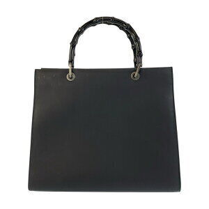 Gucci Black Tote Handbag Bag Bamboo Leather